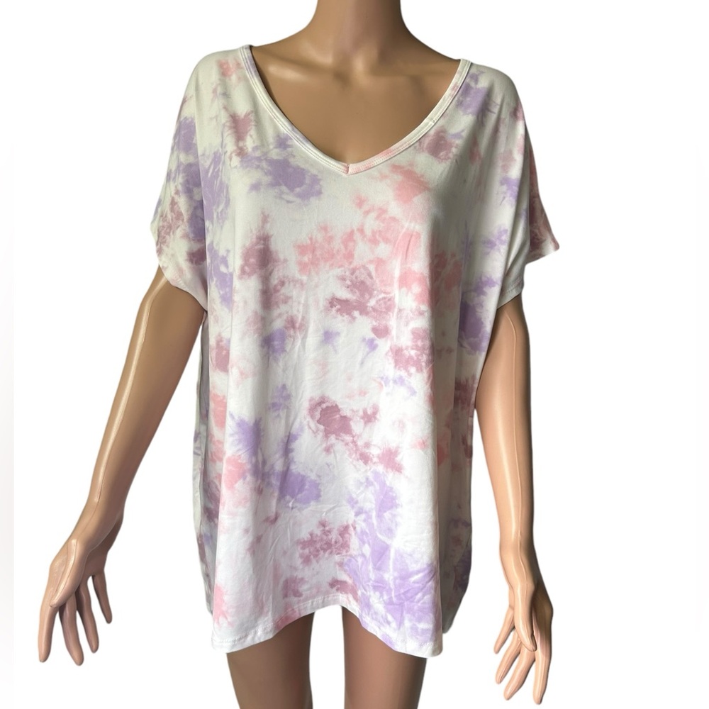 PEACE LOVE CAKE womens oversized tie dye N neck shirt size L NWT